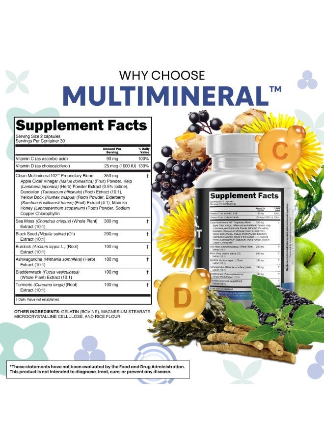 Clean Nutraceuticals Sea Moss Black Seed Oil Ashwagandha Turmeric Bladderwrack Burdock & Vitamin C Vitamin D3 with Elderberry Manuka Dandelion Yellow Dock Iodine Chlorophyll ACV - Image 4